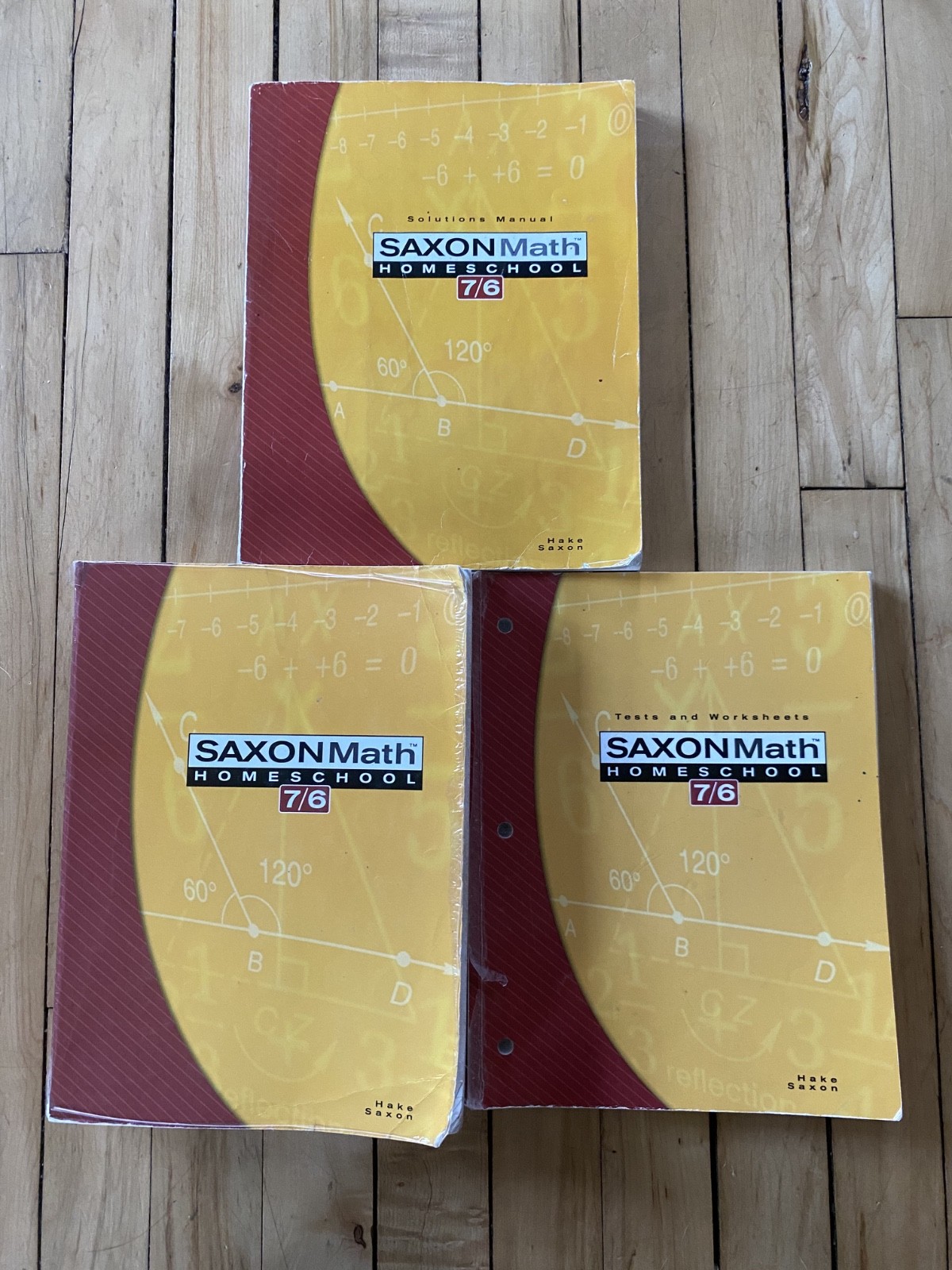 Saxon Math 7/6 complete set of 3, Student Text, Solutions, Tests & Worksheets