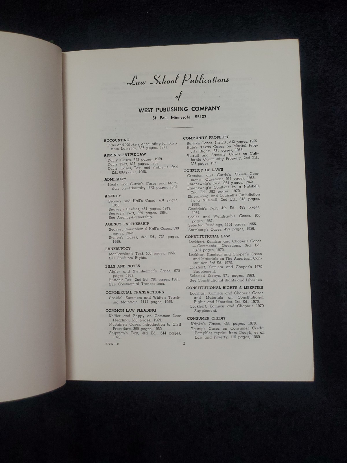 LAW OF TORTS by William L Prosser 1971 Hornbook Series 4th Printing Hardcover
