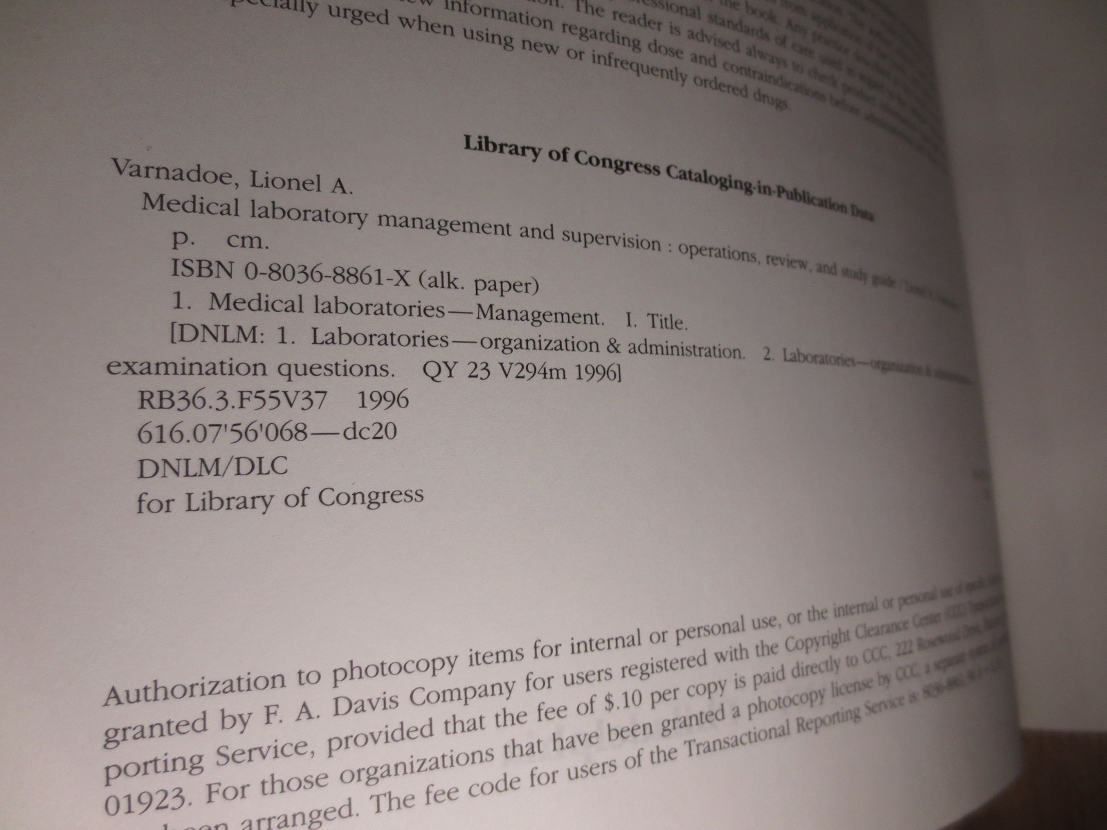 MEDICAL LABORATORY MANAGEMENT AND SUPERVISION: OPERATIONS Lionel Varnadoe 1996