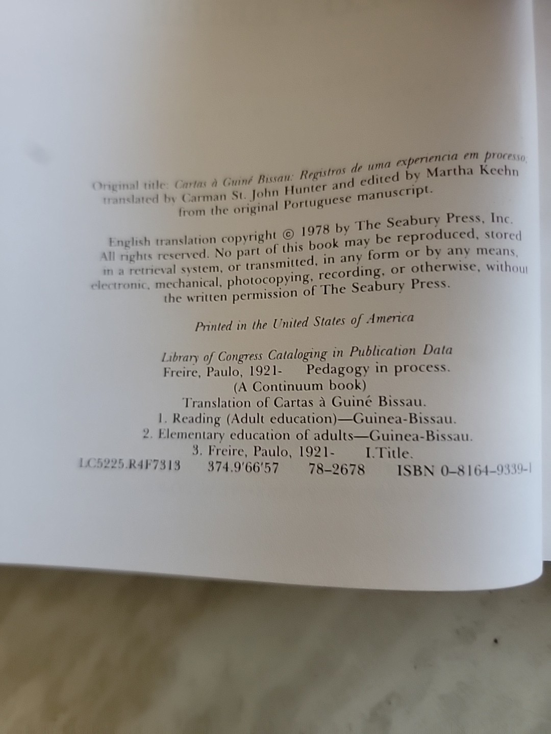 Pedagogy in Process The Letters to Guinea Bissau