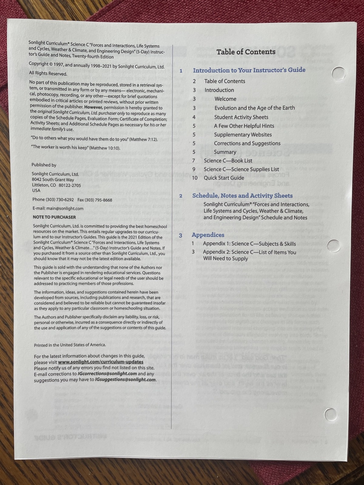 Sonlight C Science Instructor’s Guide, 2021, 5-day, + 3rd grade Discover & Do