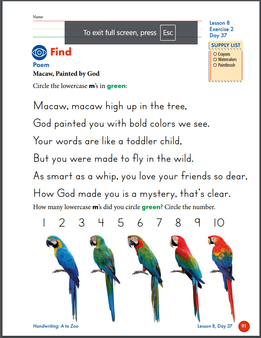 New Handwriting: A to Zoo Master Books Homeschool Curriculum Grades 1 and 2