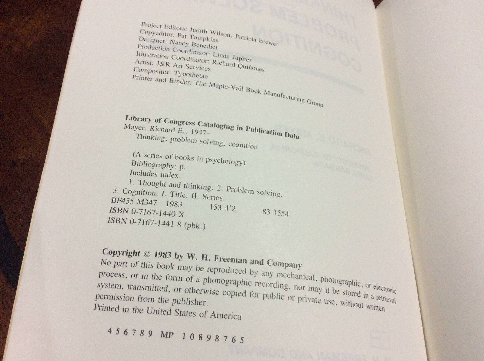 Thinking, Problem Solving, Cognition by Mayer, Richard E. (1983, Paperback)
