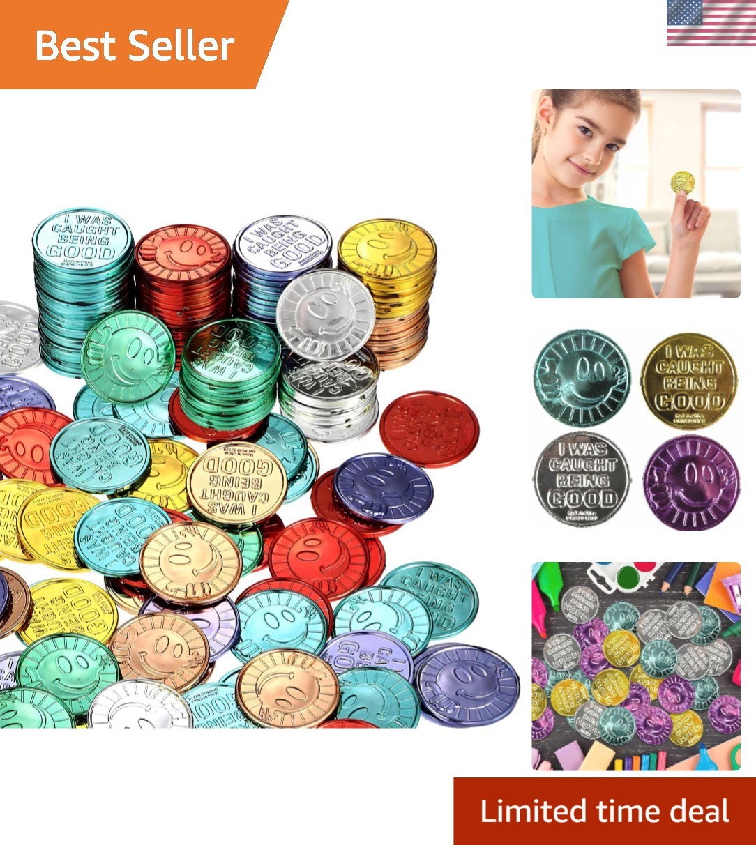 Shimmering Classroom Incentive Coins – 144 Caught Being Good Tokens (1.25 Inch)