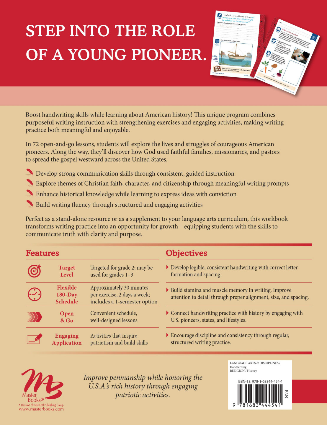NEW Master Books WRITE LIKE A PIONEER Homeschool Handwriting Curriculum Gr 2-3