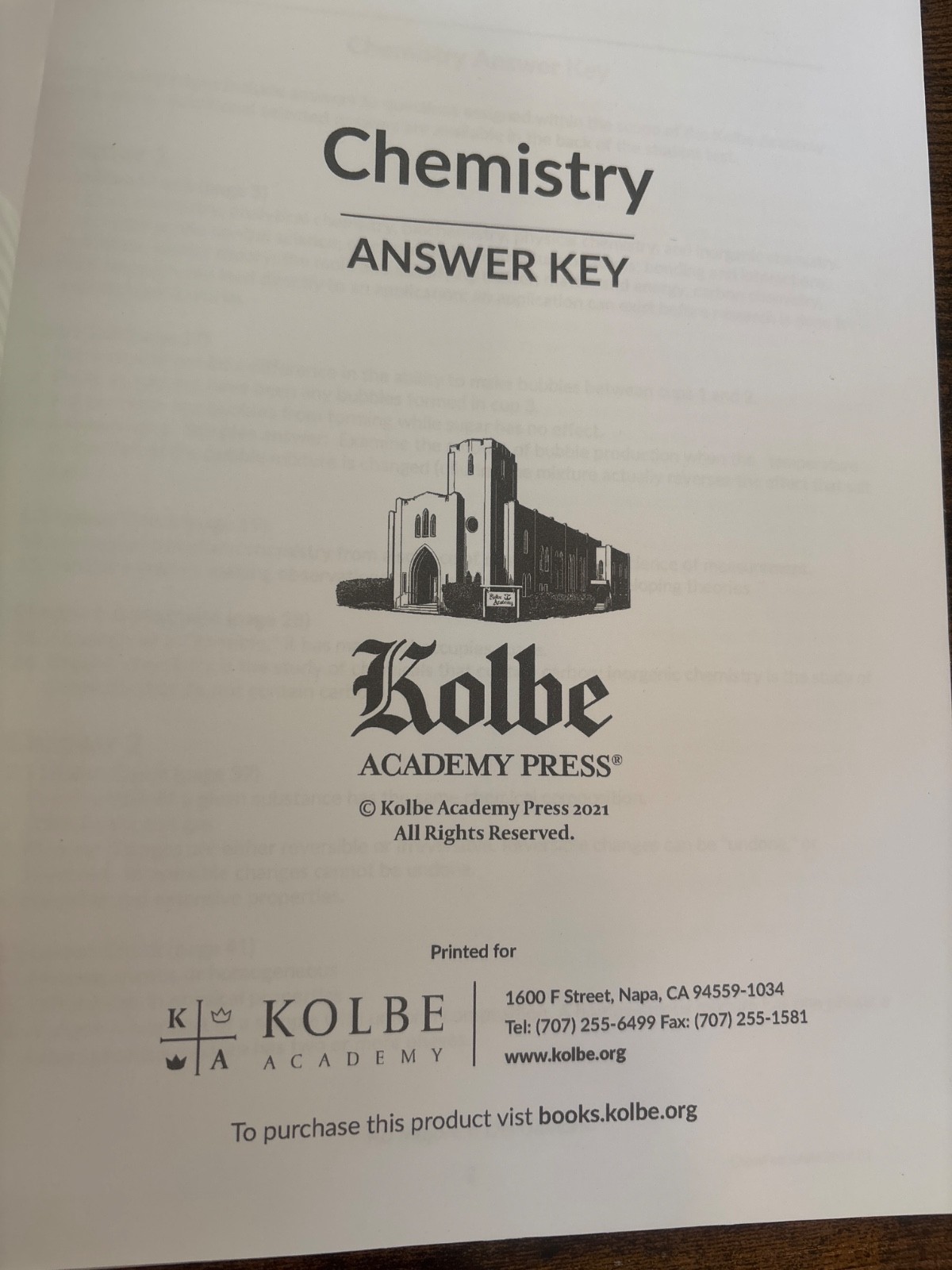 Kolbe Academy Pearson Chemistry Answer Key Grades 10-11