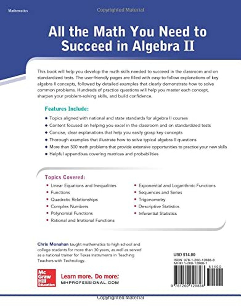 McGraw-Hill Education Algebra II Review and Workbook