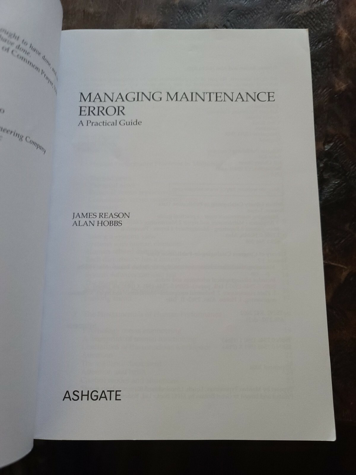 Managing Maintenence Error A Practical Guide By James Reason And Alan Hobbs 2004