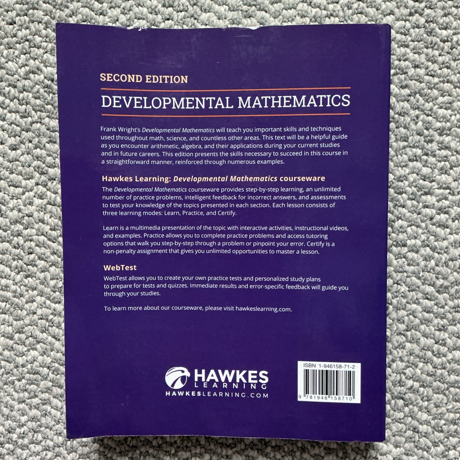 Developmental Mathematics Textbook 2nd Ed D. Franklin Wright Hawkes Quant NEW