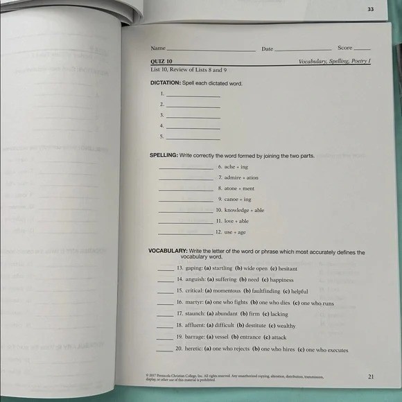 Abeka academy 7th grade vocabulary teachers quizzes and quiz teachers key