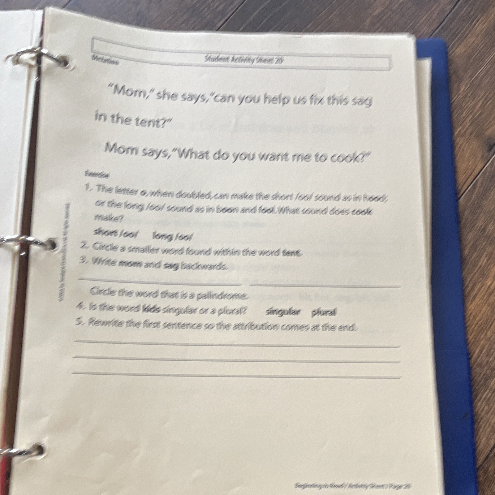 Sonlight Beginning to Read Language Arts Activity Book Ringbound Student 2003