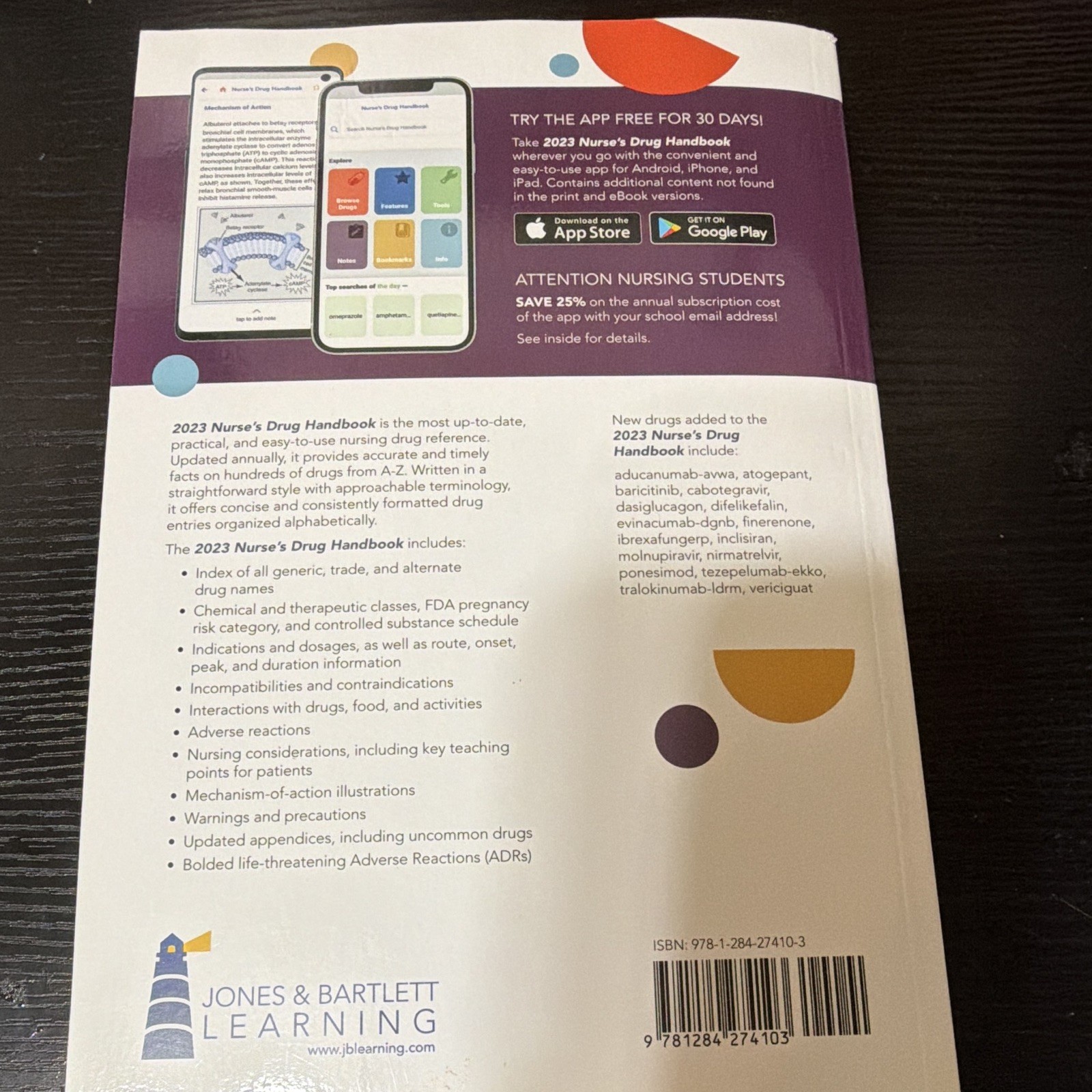 Jones & Bartlett Learning 2023 Nurse’s Drug Handbook PB ISBN 9781284274103