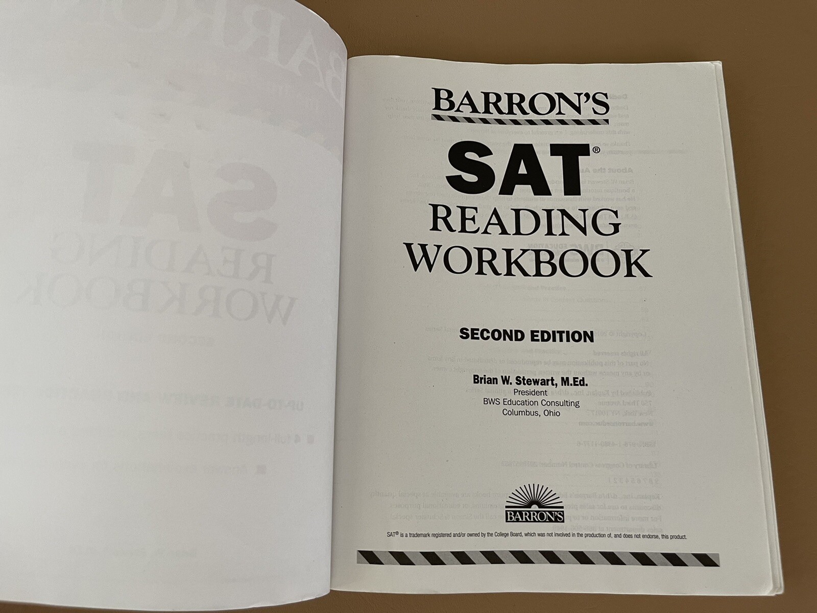 BARRON’S SAT READING WORKBOOK (BARRON’S TEST PREP) By Stewart Brian W. M.ed.