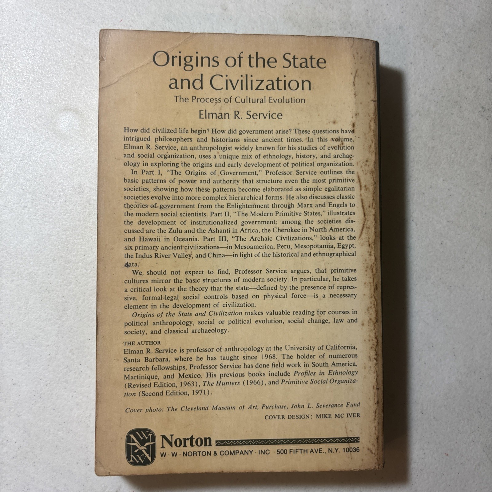 Origins of the State and Civilization Cultural Evolution by Elman R. Service
