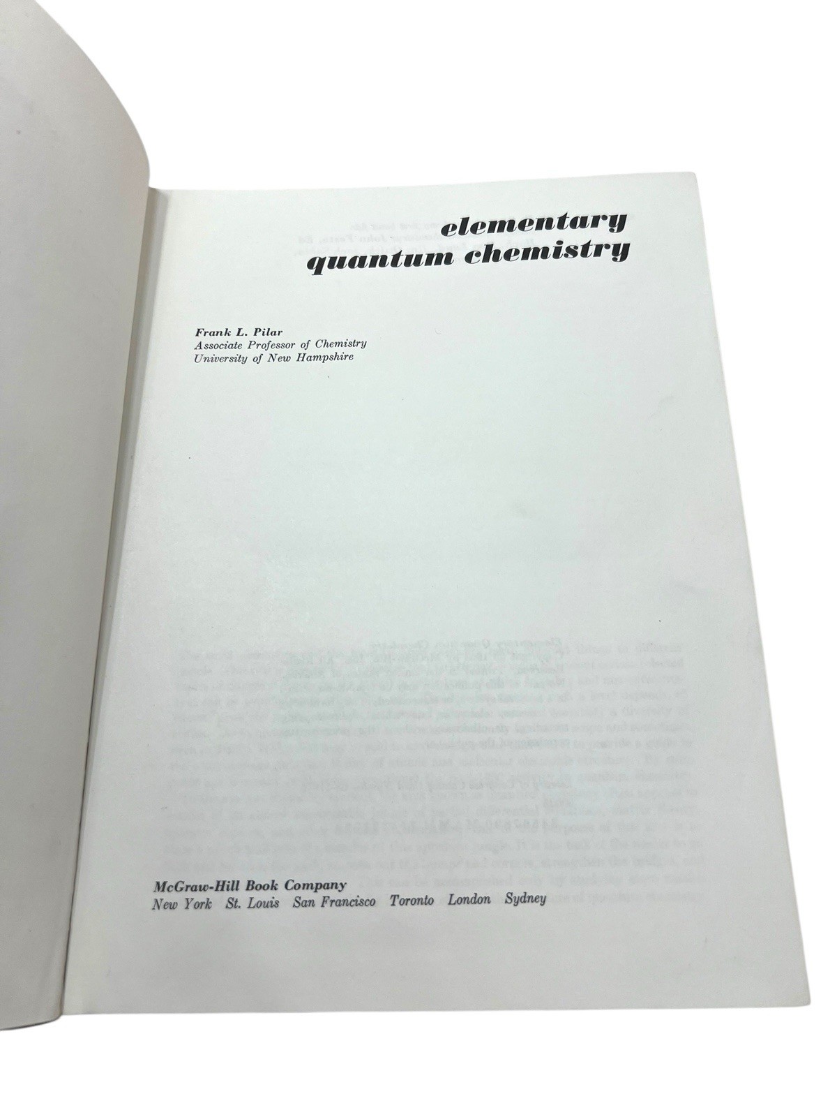 1968 Elementary Quantum Chemistry By Frank L. Pilar McGraw-Hill