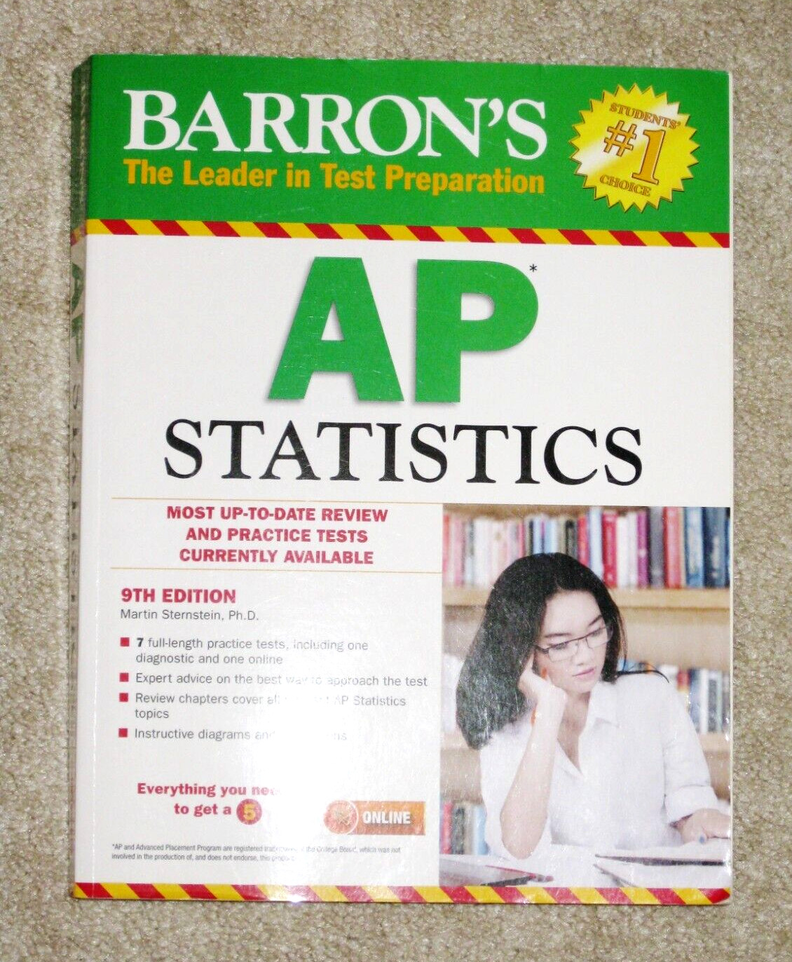 BARRON’S AP STATISTICS Test Preparation Book 9th Edition GOOD 638 PAGES