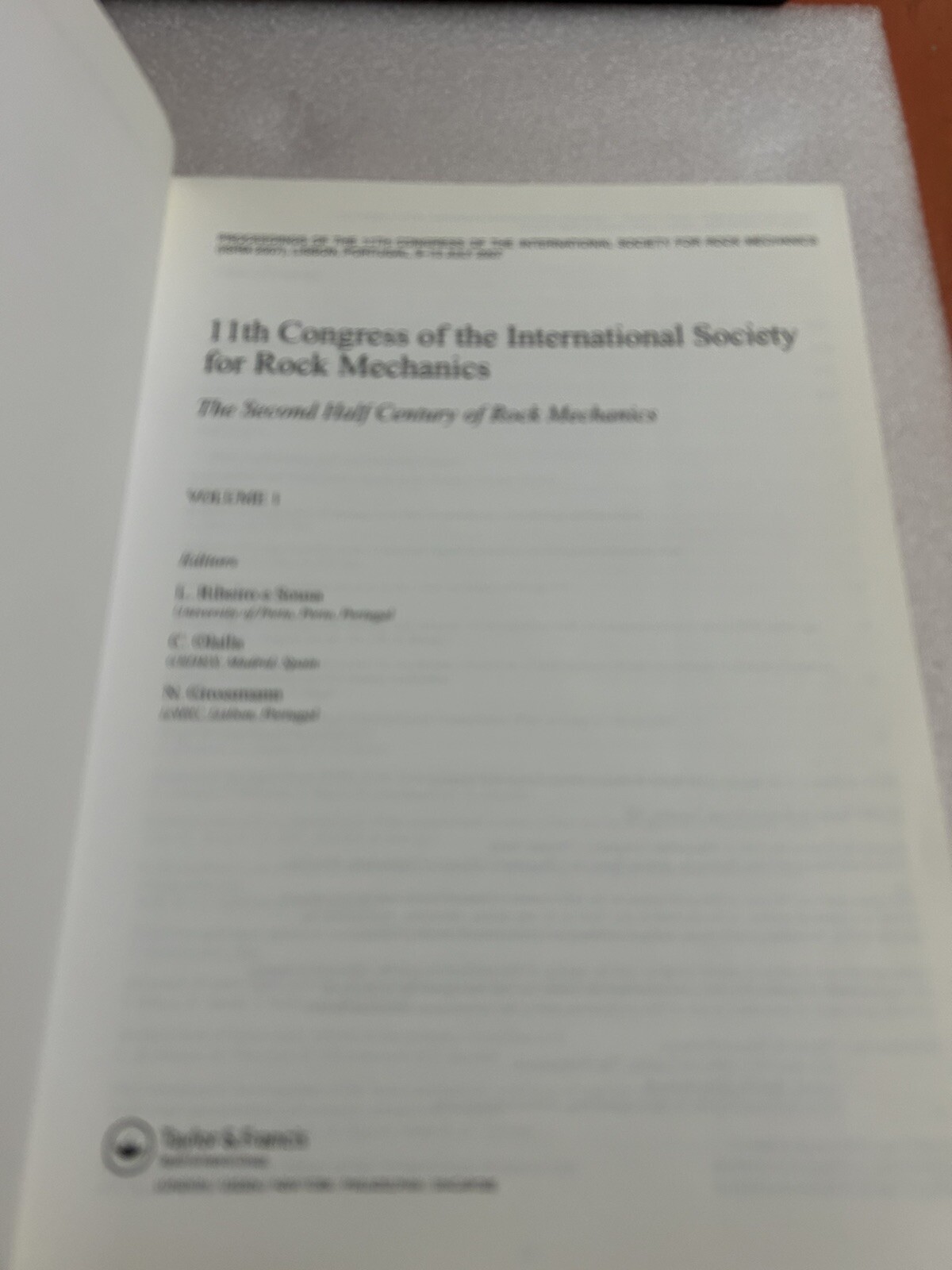Volume 1 11th Congress Procceedings International Society Rock Mechanics 736 pgs