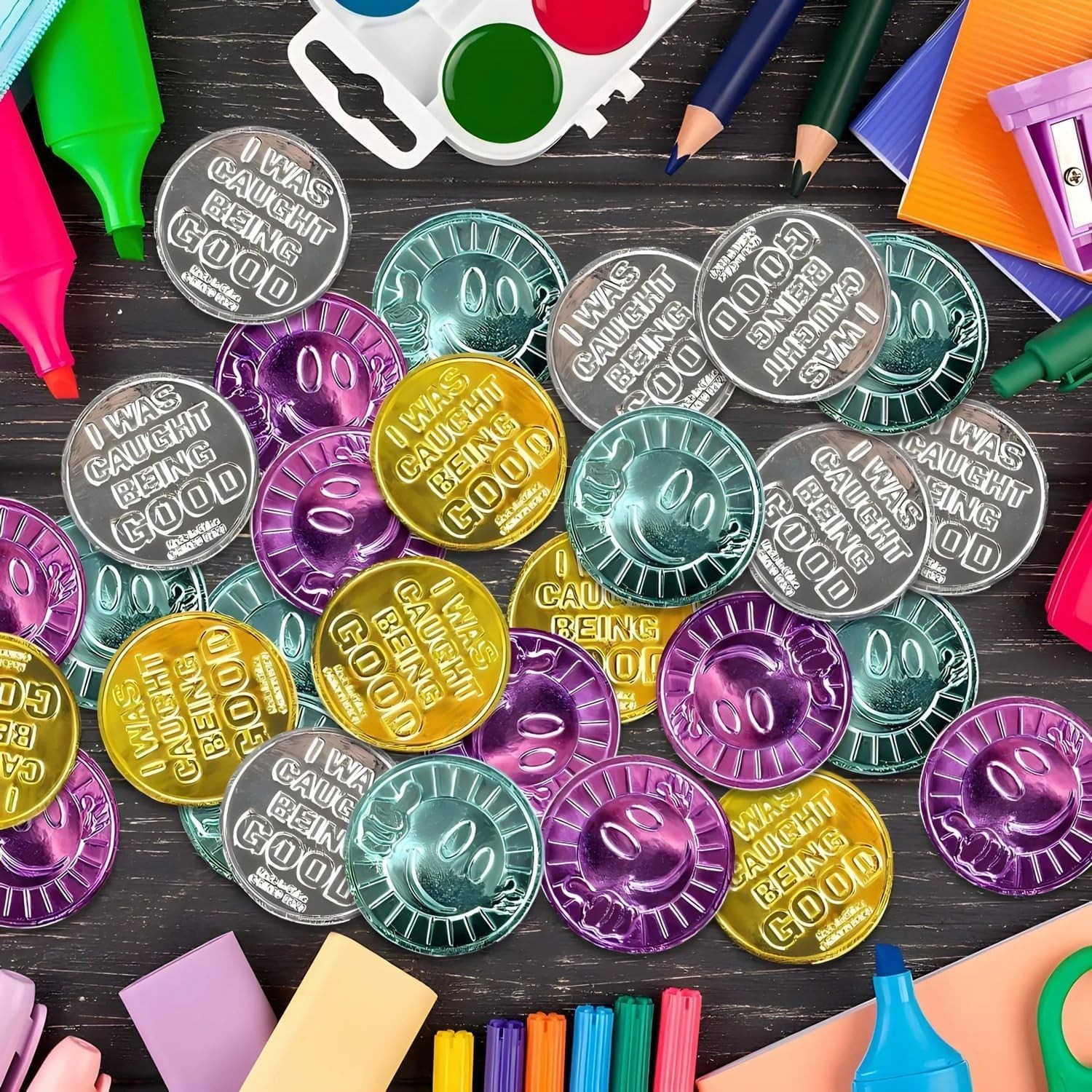 Shimmering Classroom Incentive Coins – 144 Caught Being Good Tokens (1.25 Inch)