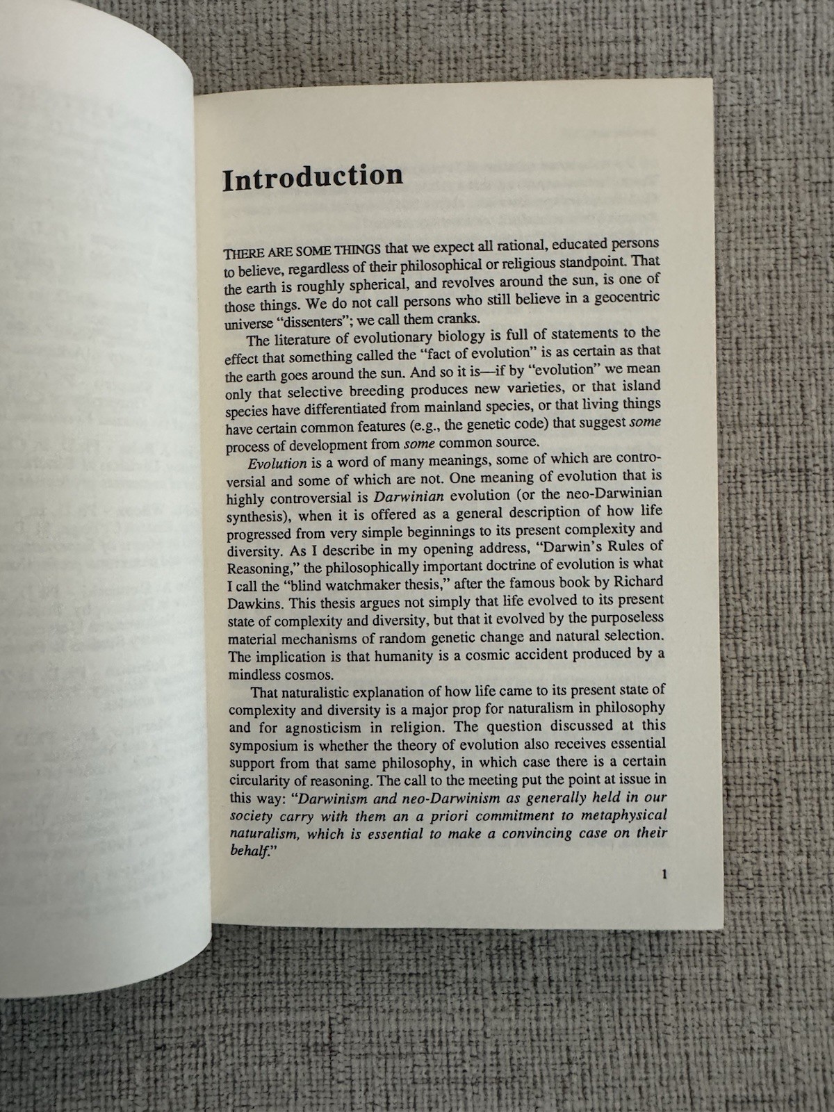 Darwinism: Science or Philosophy? 1994 HC Foundation for Thought Ethics Ex-Lib