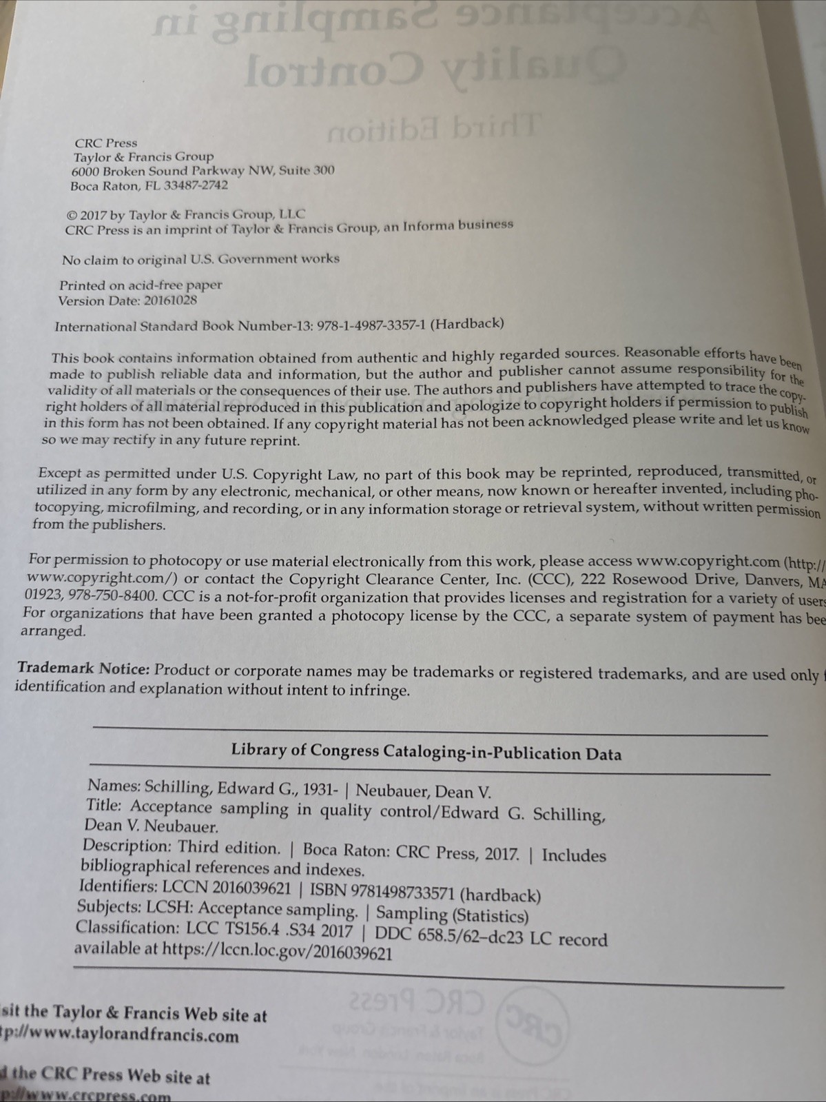 Acceptance Sampling in Quality Control Schilling Neubauer HB 3rd Ed 2017 CRC Pr