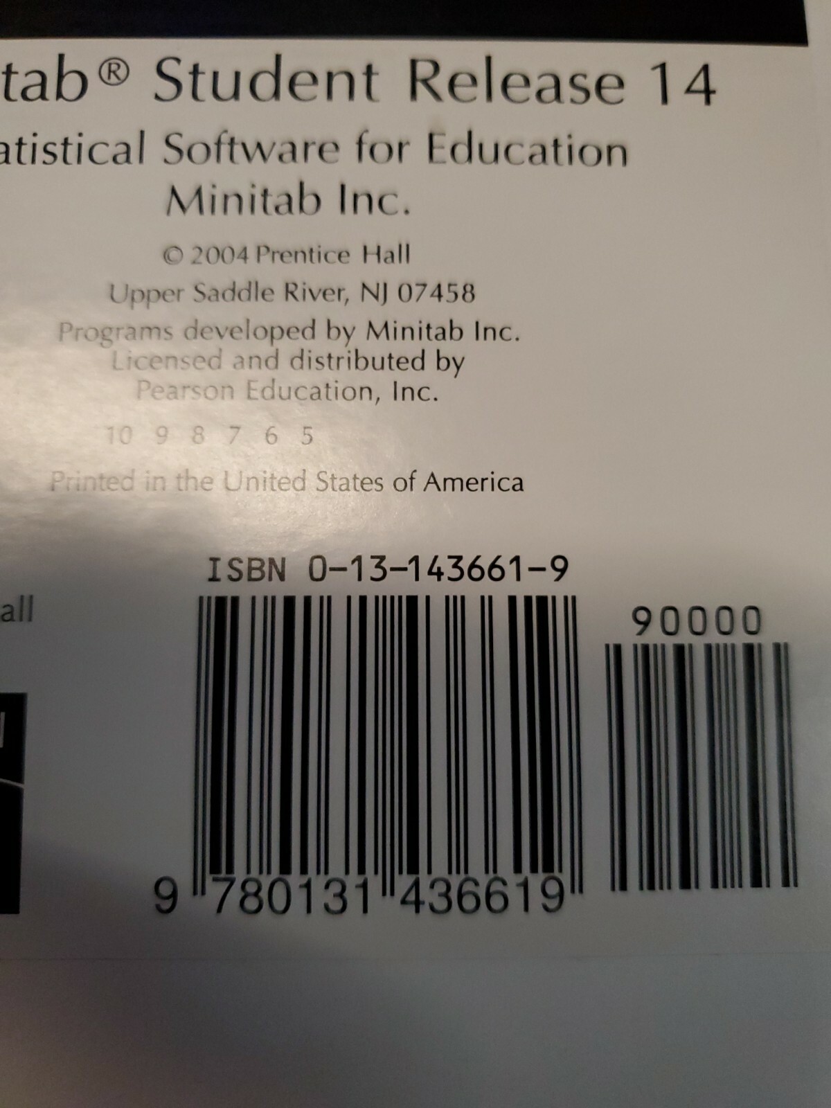 Minitab Student Release 14 For Windows CD By Minitab Inc. Prentice Hall 2004