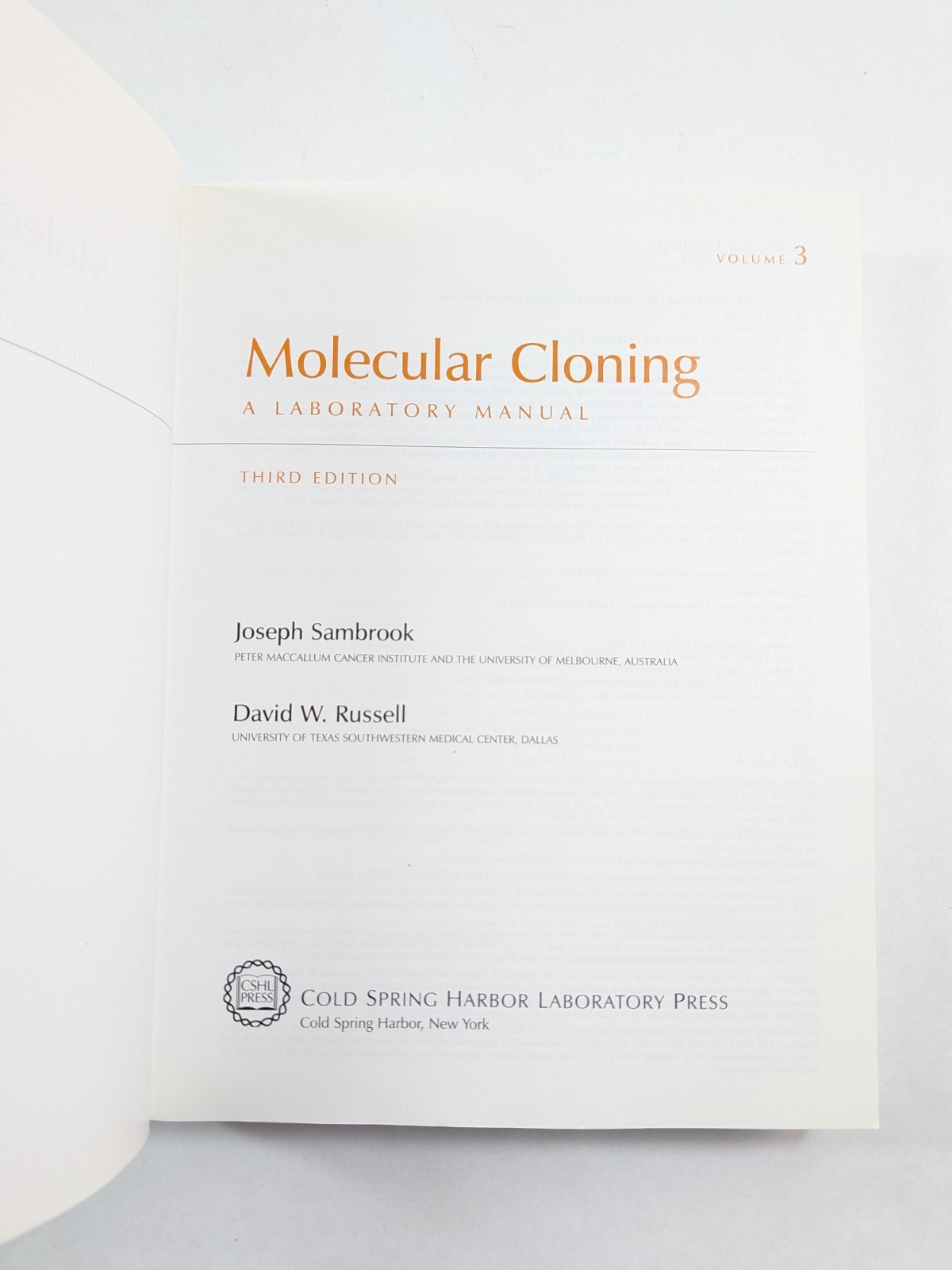 Molecular Cloning: A Laboratory Manual Third Edition 3 Vol Set by Sambrook PB
