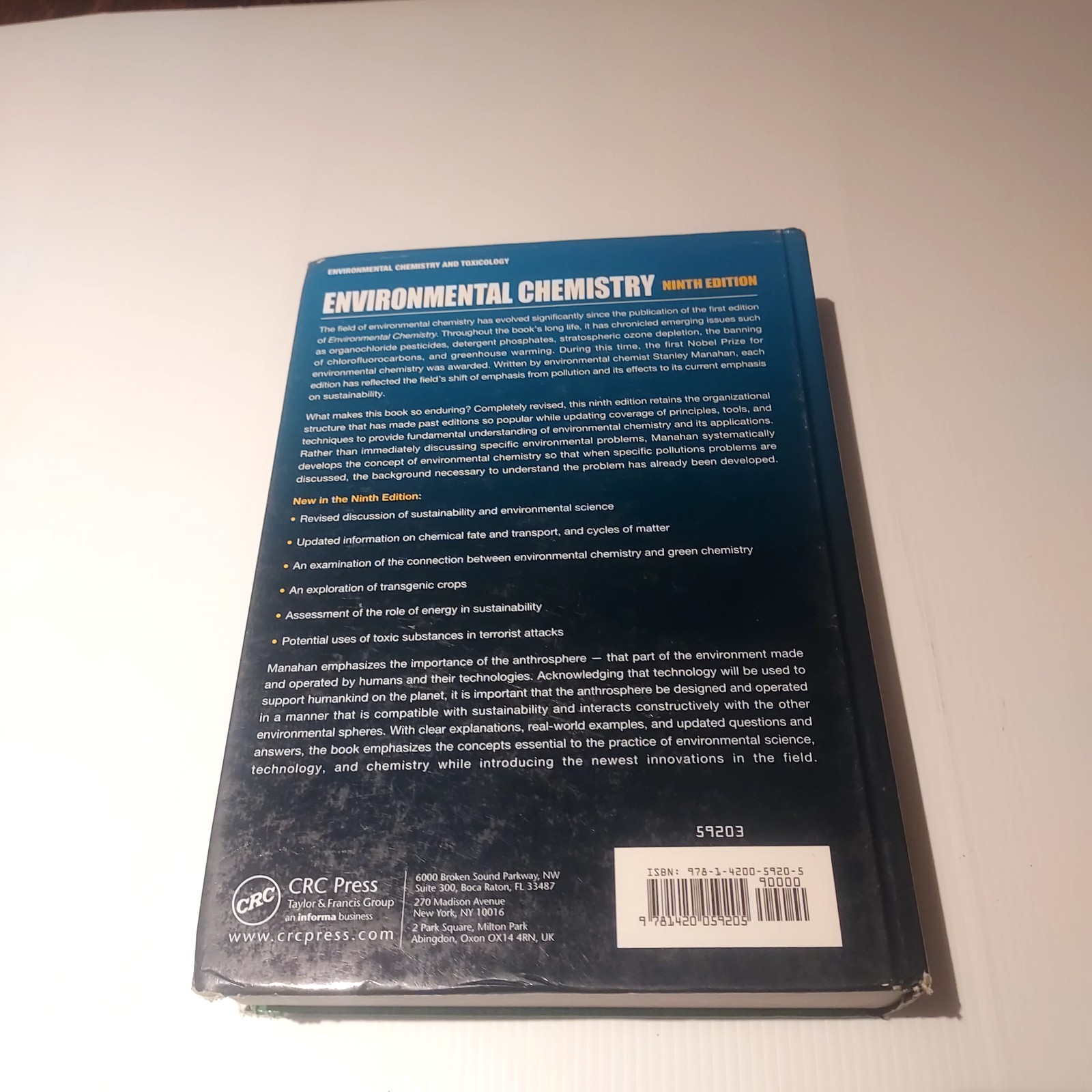 Environmental Chemistry 9th Edition Stanley E Manahan Textbook Hard Cover 2009