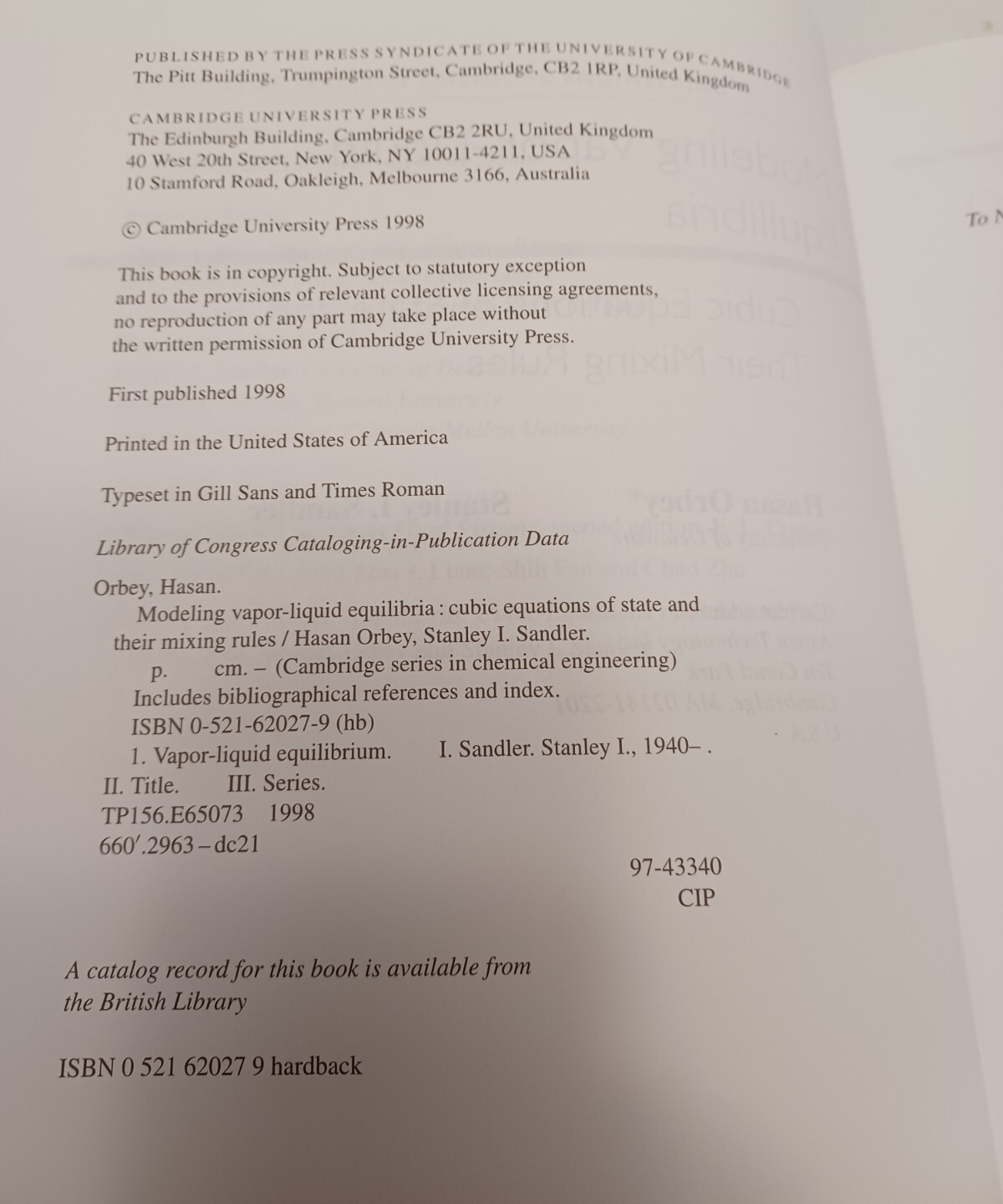 Modeling Vapor Liquid Equilibria Cubic Equations of State and Their Mixing Rules