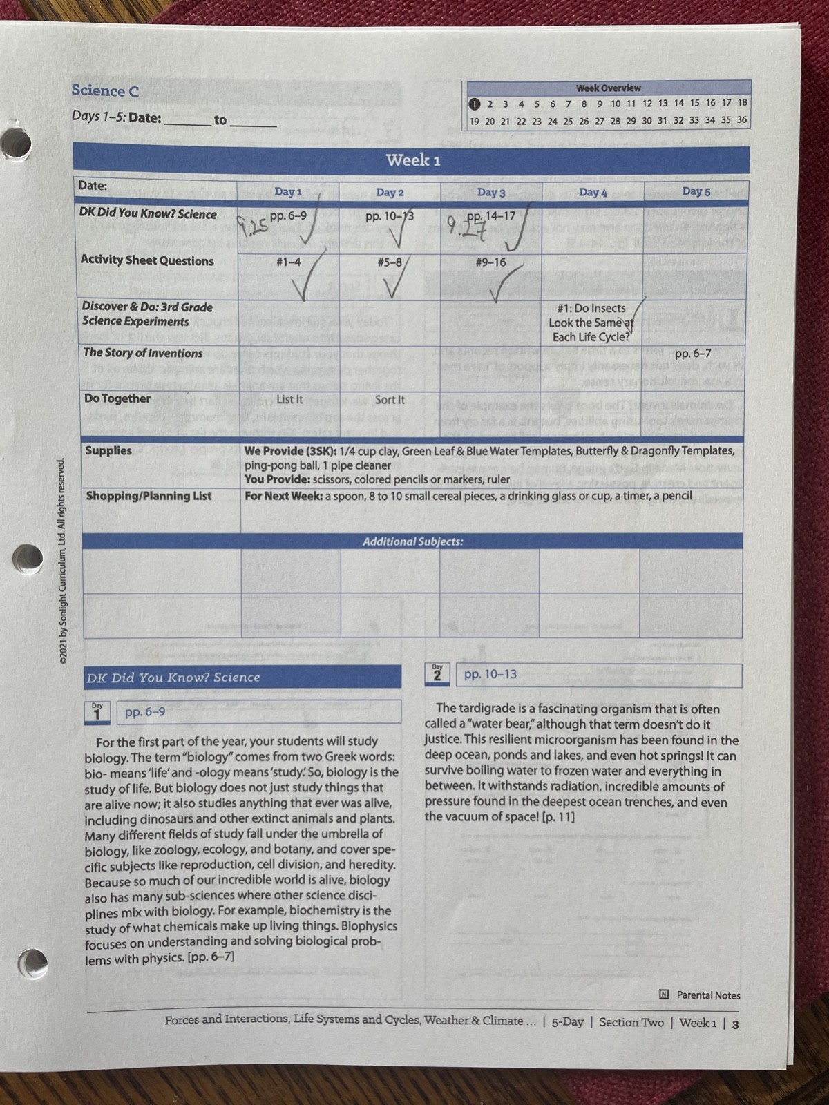 Sonlight C Science Instructor’s Guide, 2021, 5-day, + 3rd grade Discover & Do
