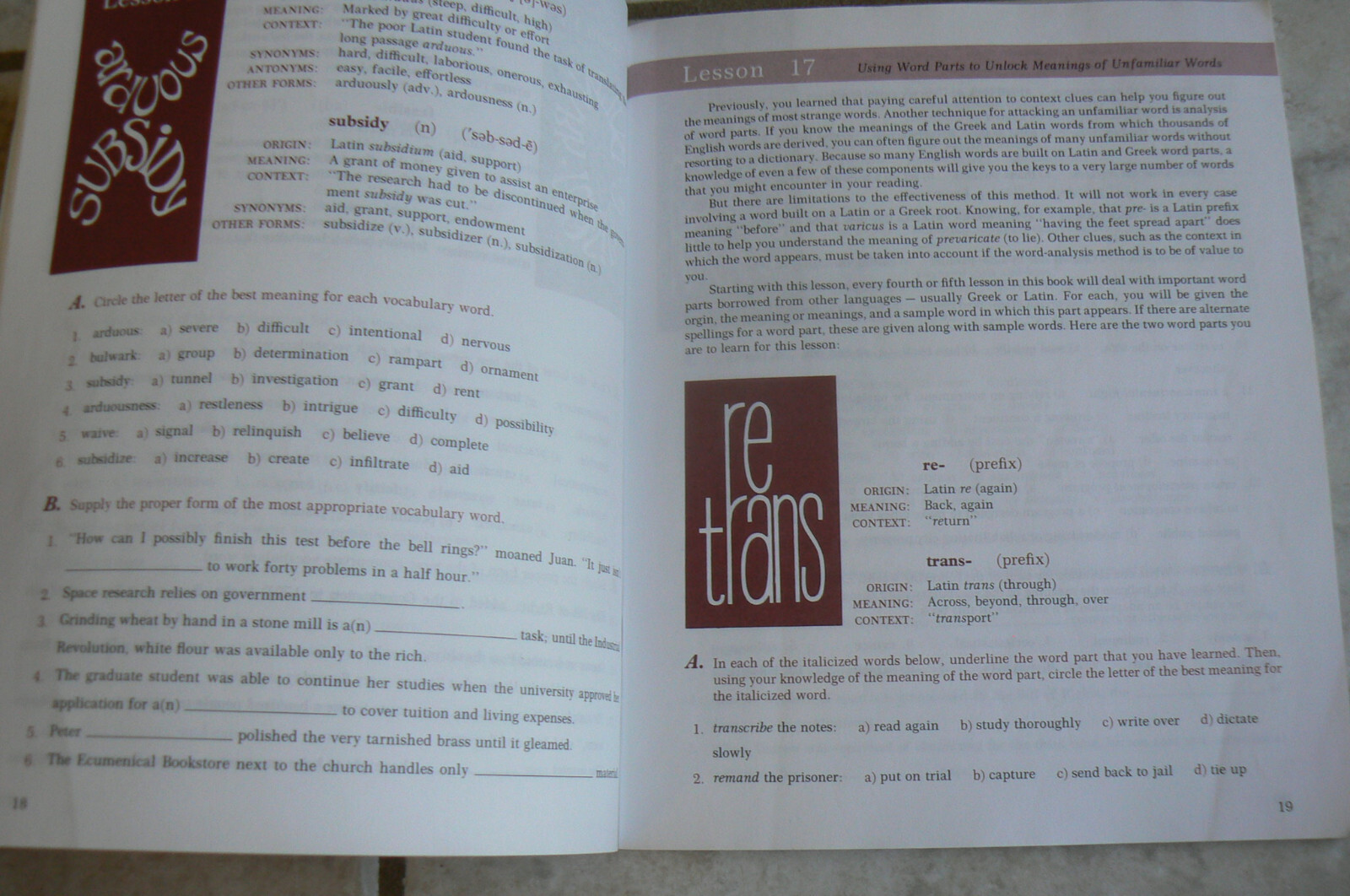 1988 Phoenix Learning Resources,VOCABULARY 6, Stanford, 2nd Ed.w/Answer Key