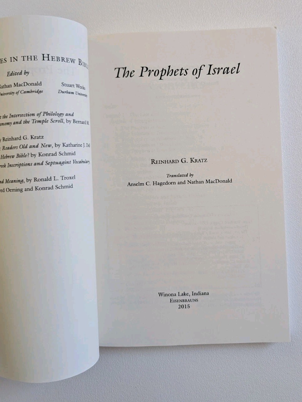 Prophets of Israel Reinhard G Kratz Eerdmans 2015 Softcover VG