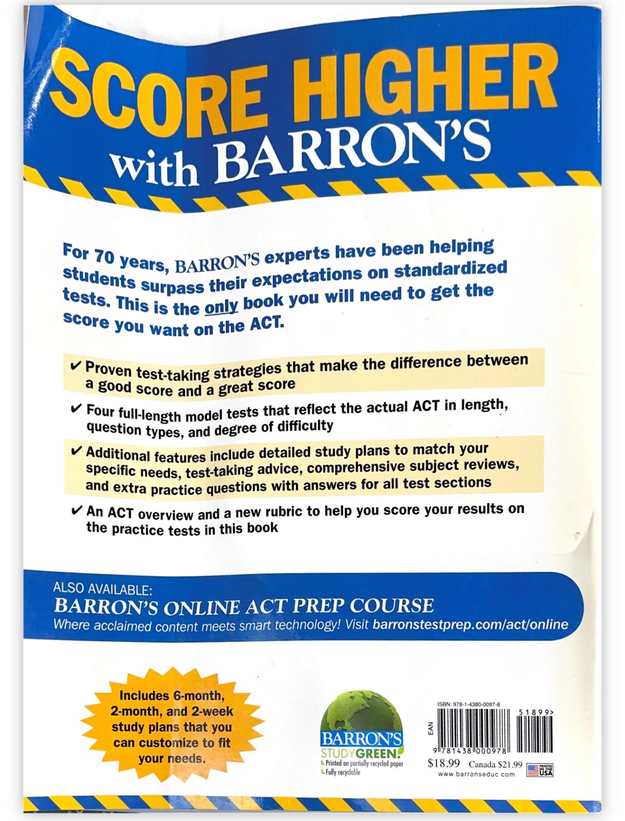 BARRON’S ACT, 17TH EDITION By Ehrenhaft George Ed.d. & Obrecht Frederick M.a.