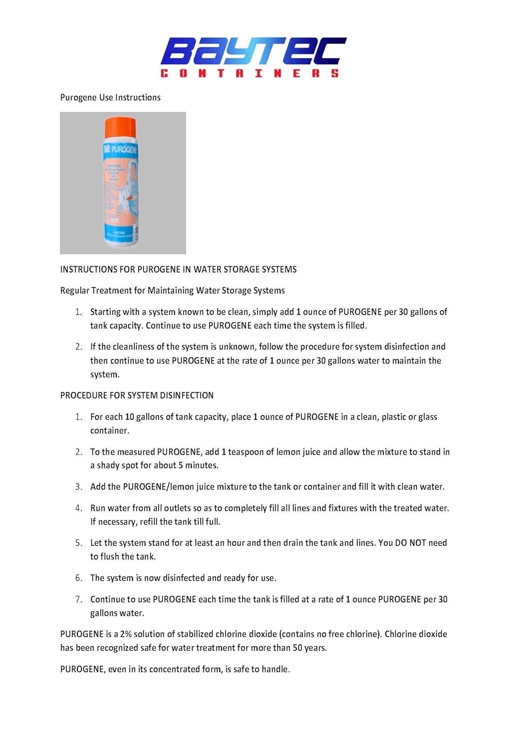 Purogene 32oz Water Purifier – Long-Term Storage, Taste Enhancer, Safe