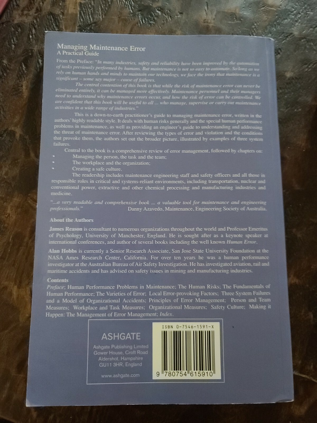 Managing Maintenence Error A Practical Guide By James Reason And Alan Hobbs 2004