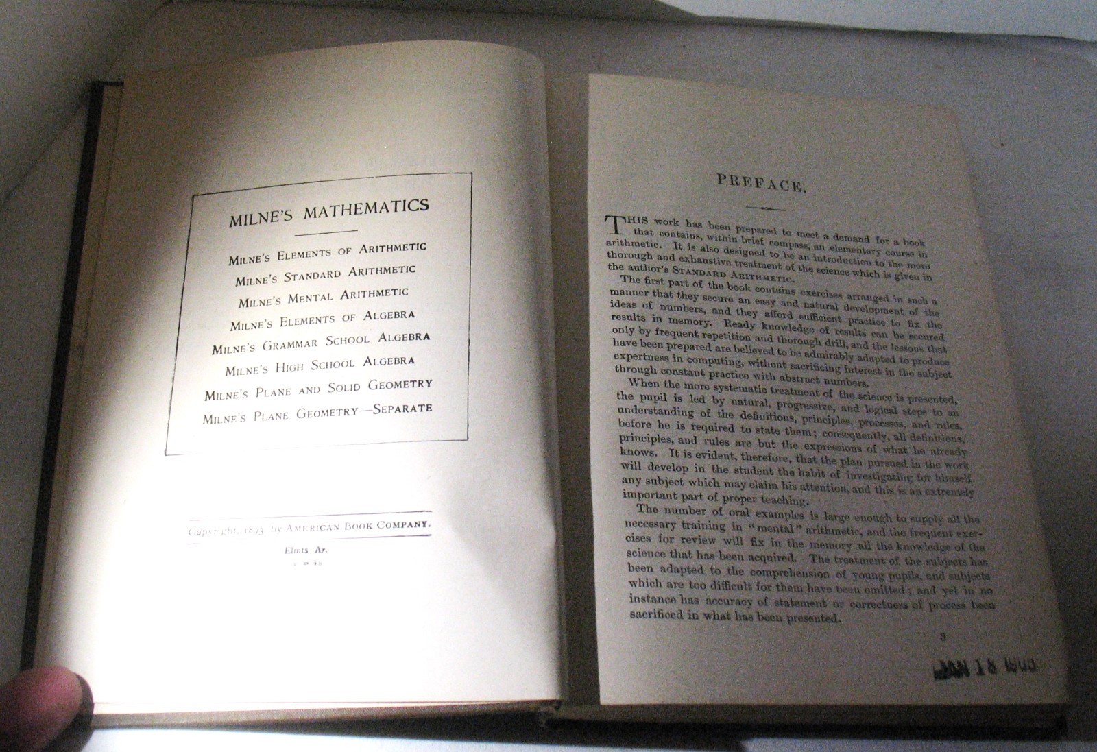 1893 Elements of Arithmetic by William J. Milne pub by The American Book Co.