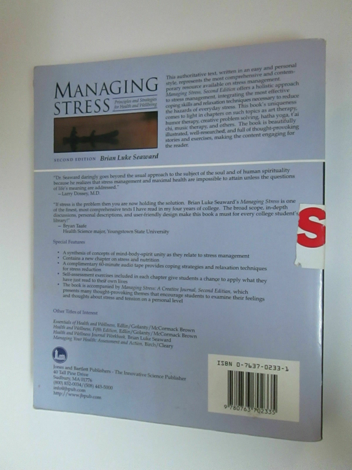Managing Stress Second Edition Brian Luke Seaward 1997 No Tape Included TEXTBOOK