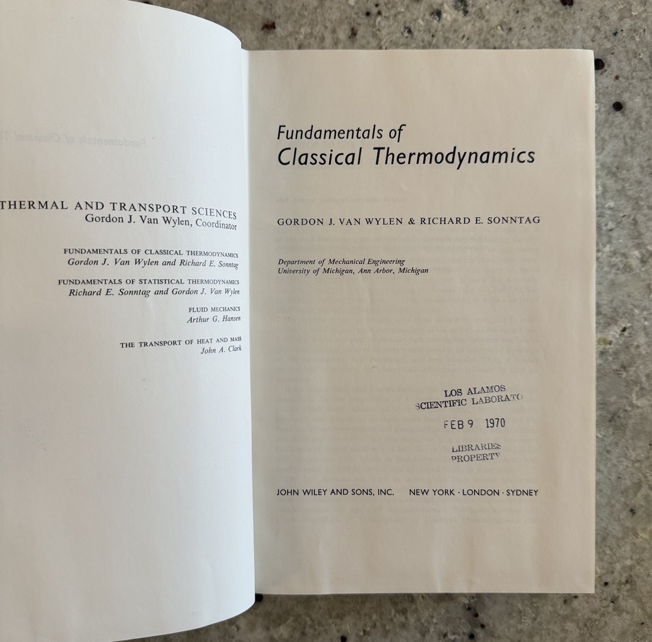 LANL Copy! VTG 1968 Classical Thermodynamics by Van Wylen & Sonntag HC 2nd Print