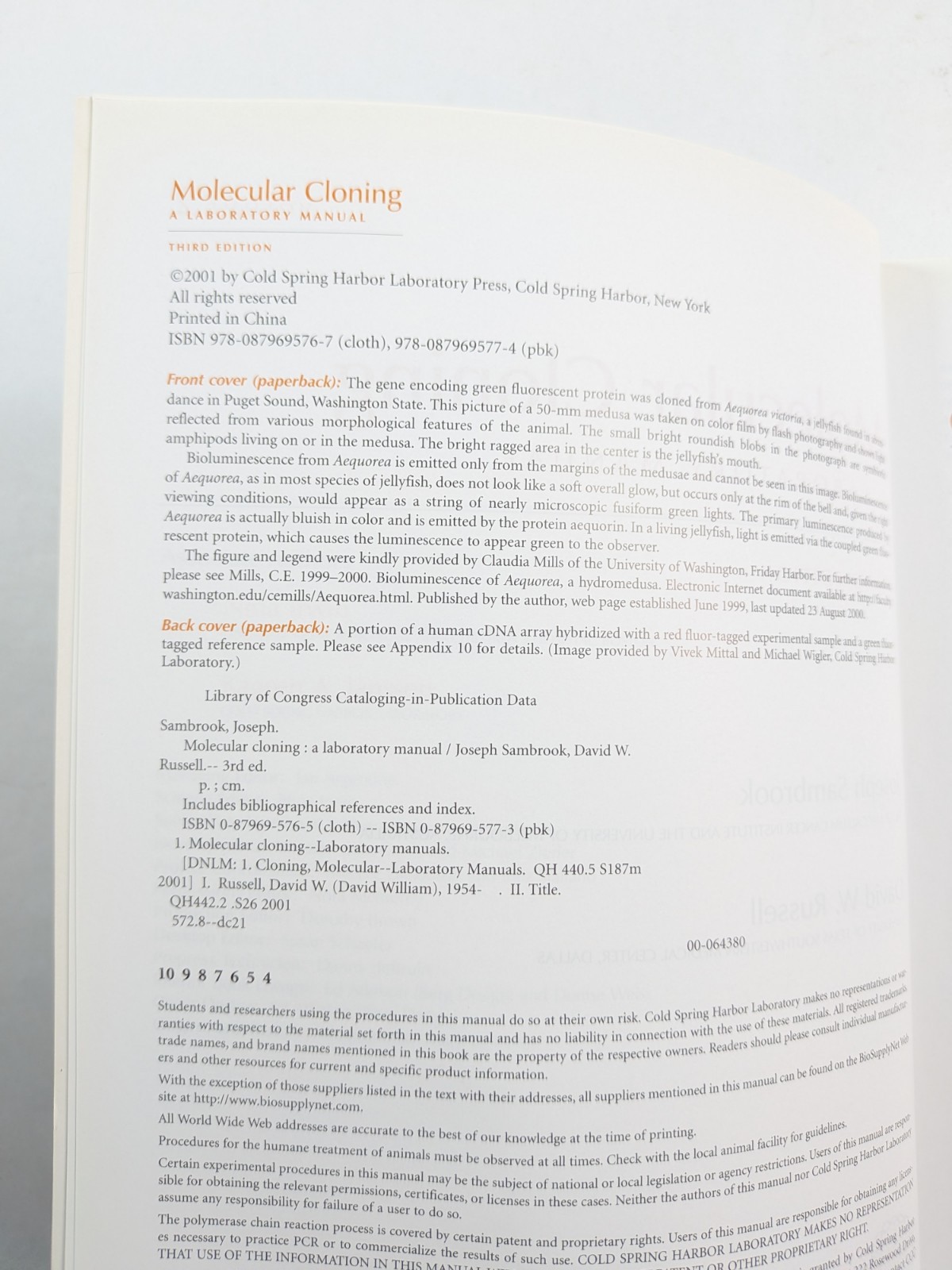 Molecular Cloning: A Laboratory Manual Third Edition 3 Vol Set by Sambrook PB