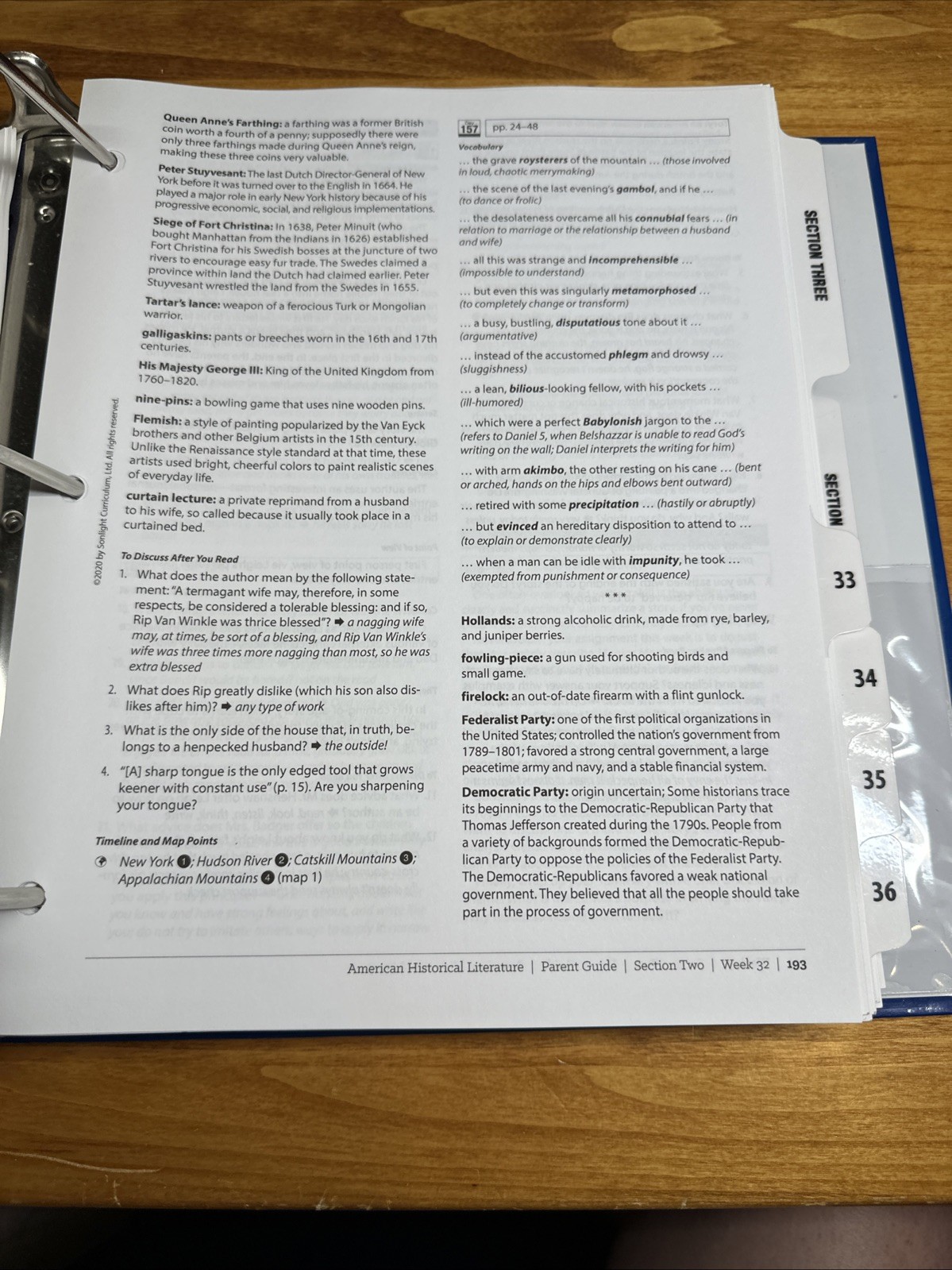 Sonlight Level 120 & 130 American History & Literature Parent Guides @2020 Ed.