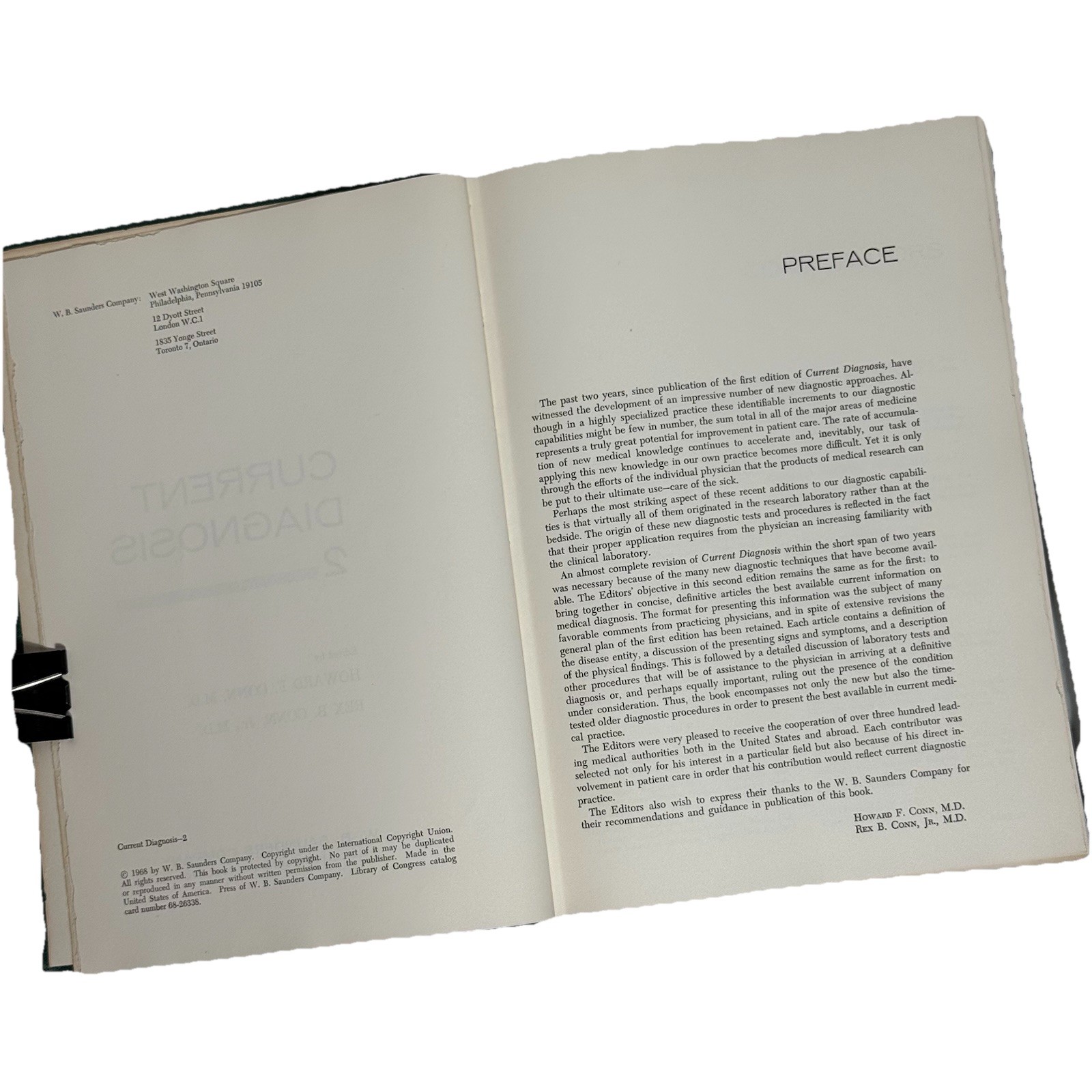 1968 Current Diagnosis 2 Conn & Conn Hardcover Medical Reference Book Vintage