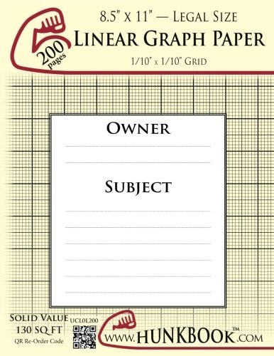 LINEAR GRAPH PAPER, 1/10 GRID (UCL0L-200 PAGES): LEGAL By Mighty Hunkbook *NEW*
