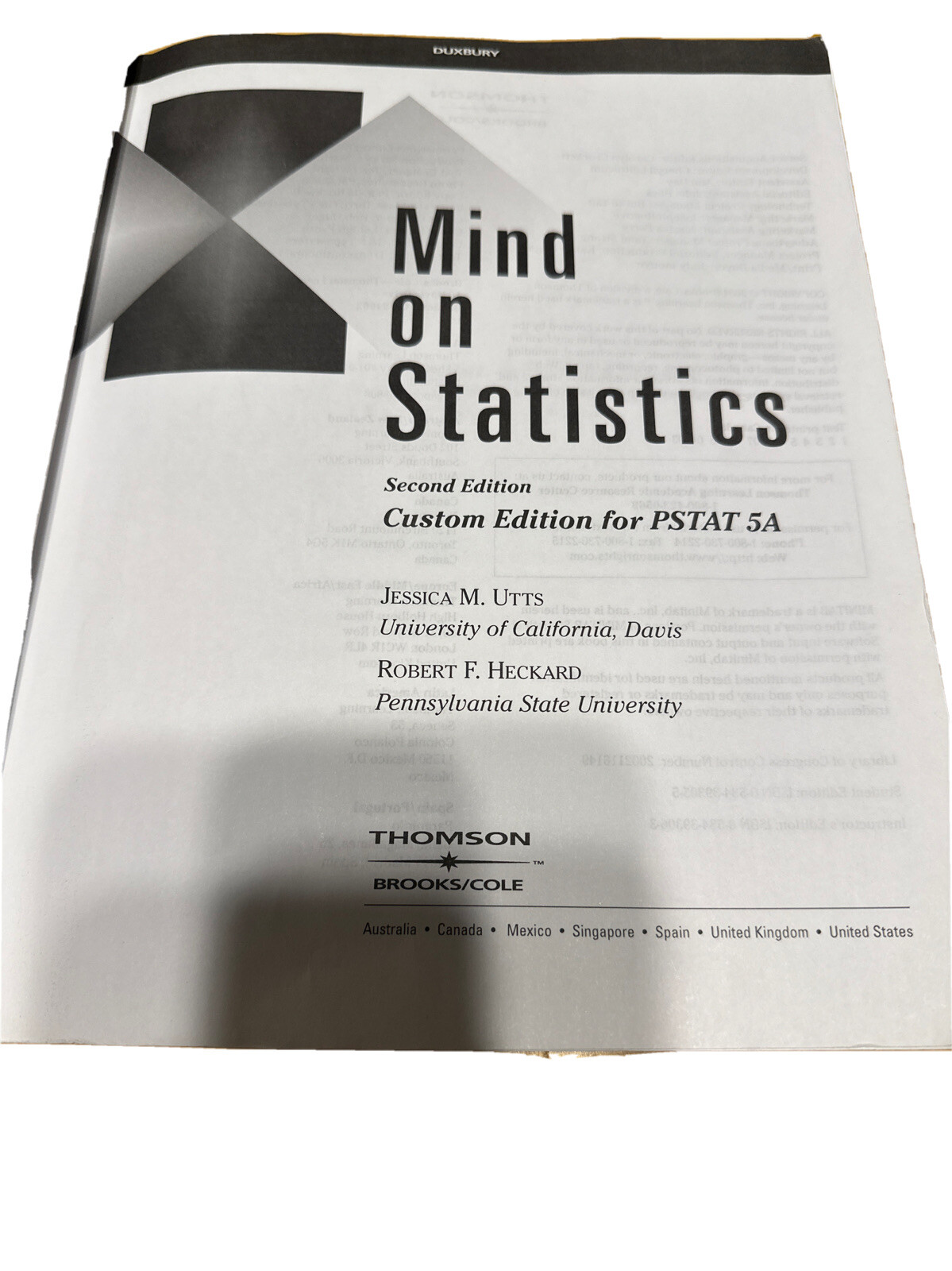 Mind On Statistics Second Edition Custom Edition for PSTAT 5A