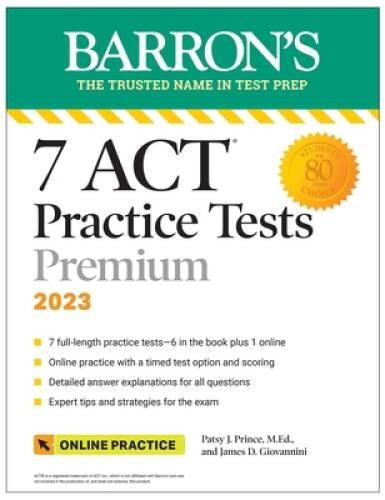 7 ACT Practice Tests Premium, 2023 Online Practice (Barron – VERY GOOD