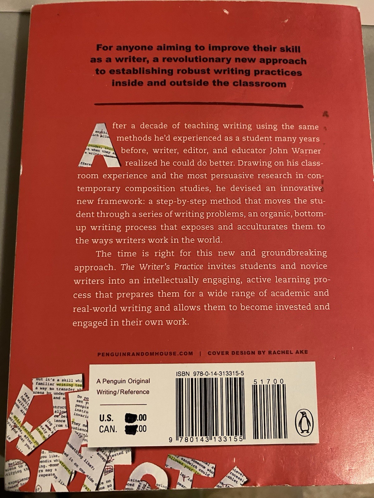 The Writer’s Practice by John Warner Paperback Penguin Nonfiction Textbook