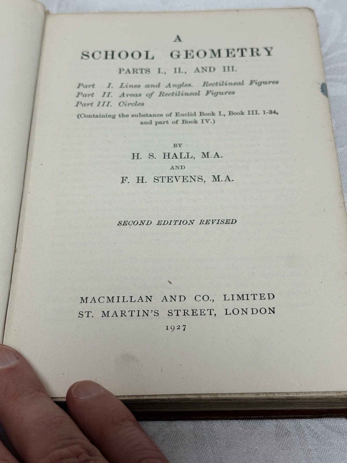 School Geometry Parts 1 2 And 3 Hall And Stevens Hardback 1927 Macmillan