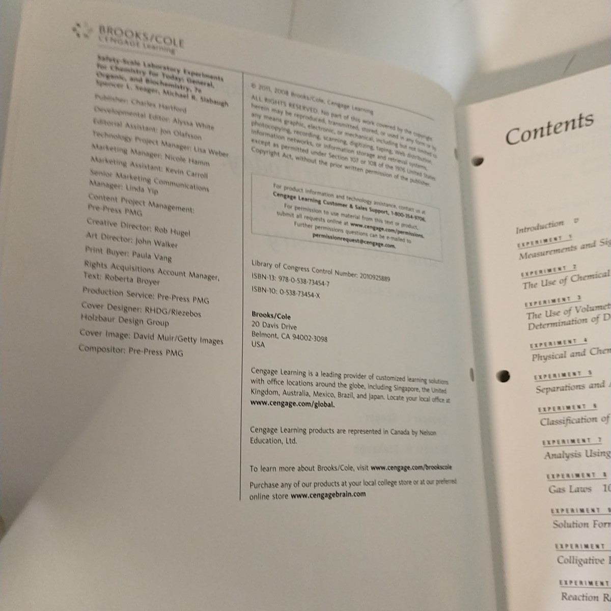 Safety-Scale Laboratory Experiments for Chemistry for Today Brooks/ Cole 7th ed.