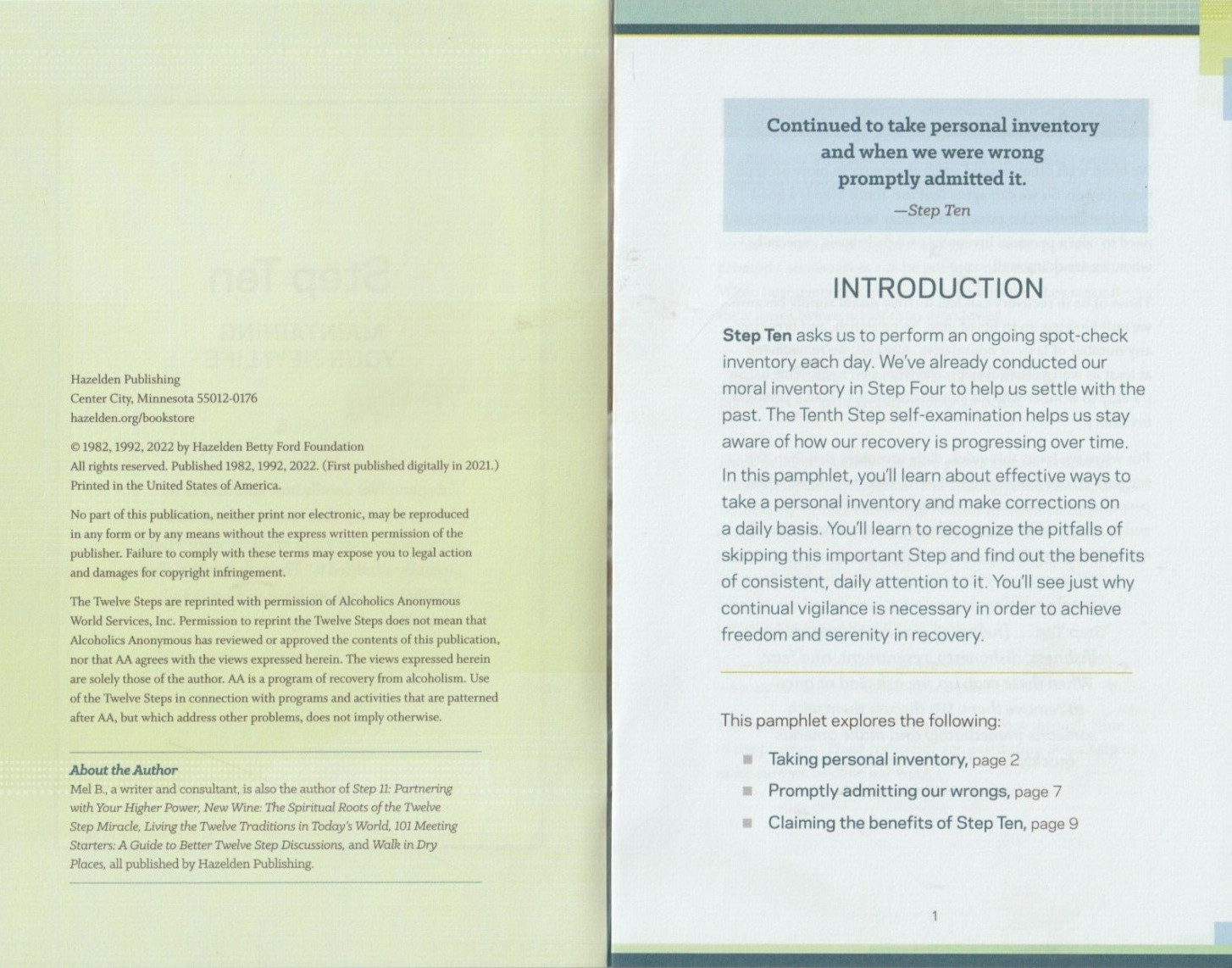 Step Ten, Maintaining Your New Life, Alcoholics Anonymous, Hazelden, Mel B., NEW