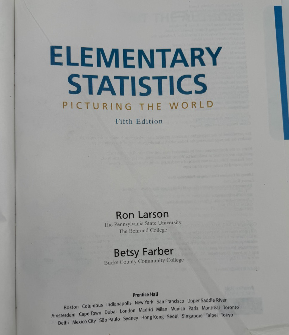 Elementary Statistics Picturing the World 5th Edition Ron Larson & Betsy Farber