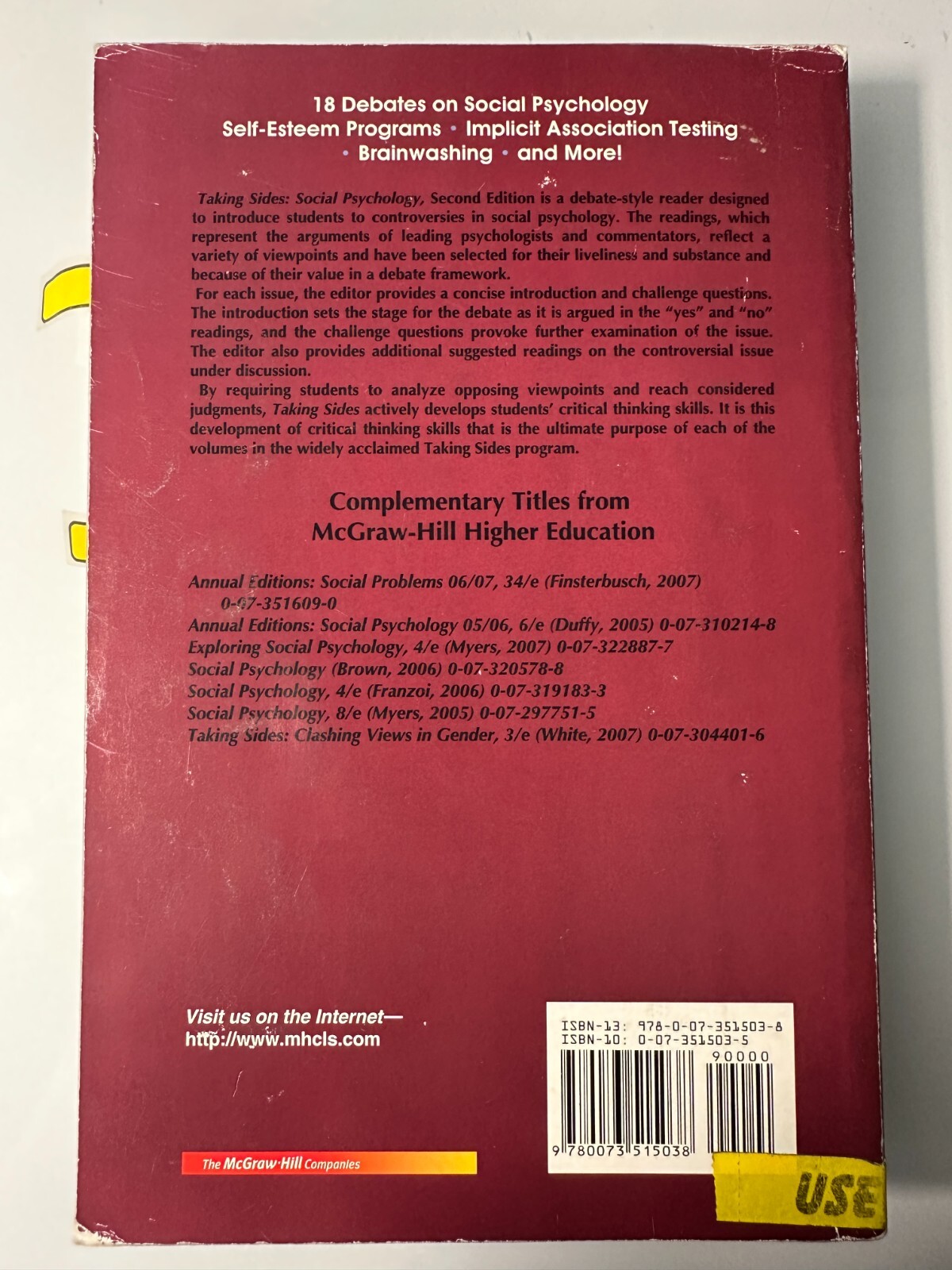 Taking sides Social Psychology by Jason A Nier Paperback Nonfiction Book