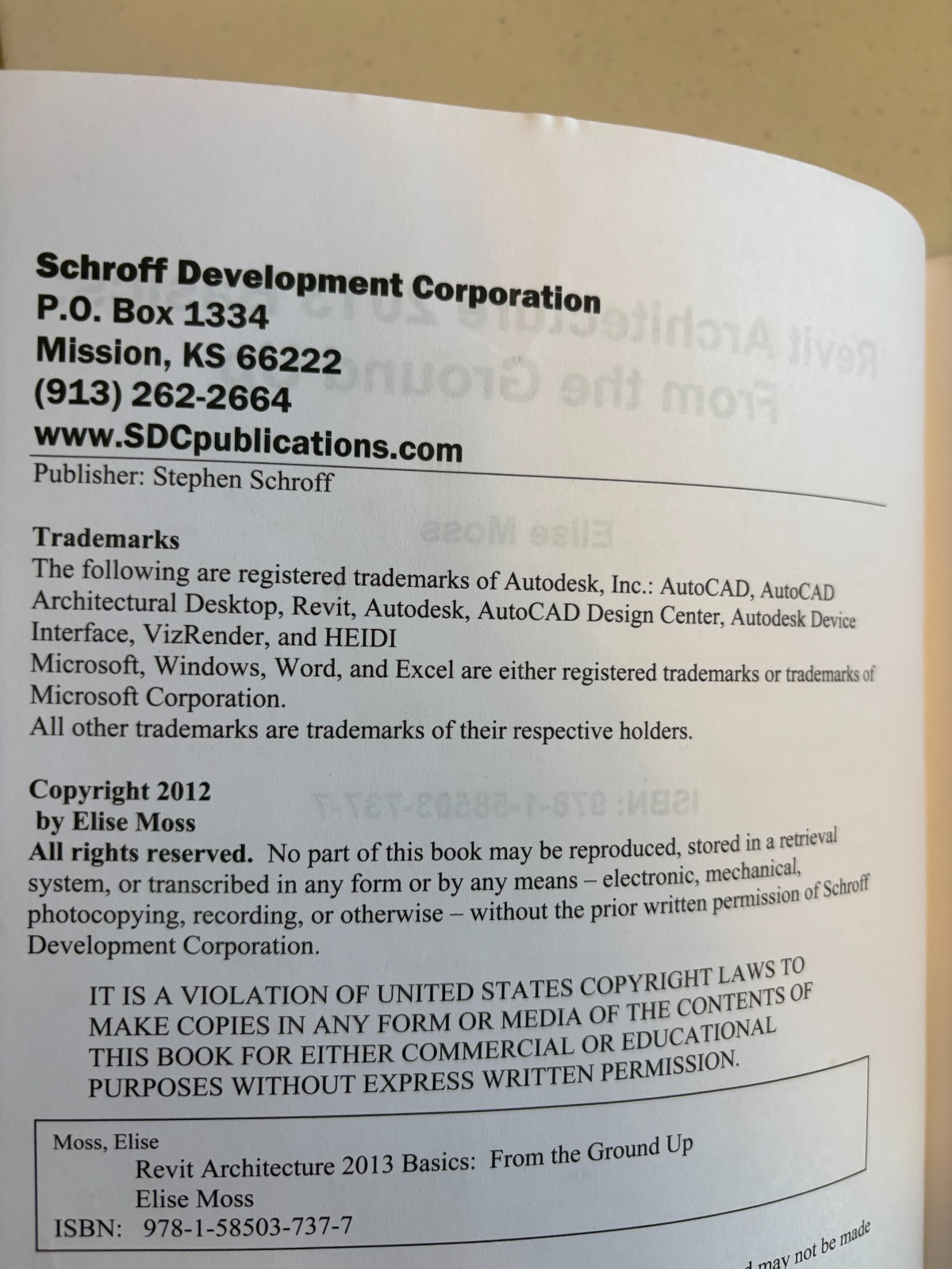 Revit Architecture 2013 Basics From the Ground Up Elise Moss SDC Publications